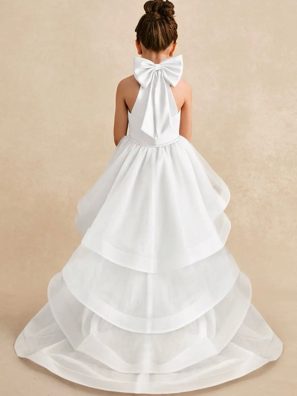 Azazie Bev - Halter Flower Girl Dress with Back Bow and removable tulle,girls 10